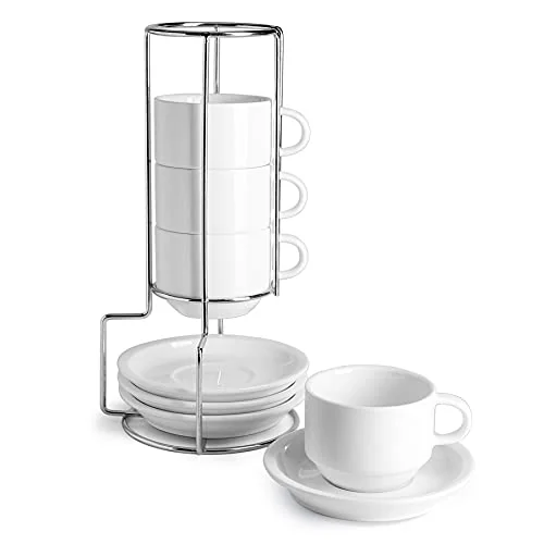 Sweese Porcelain Espresso Cups with Saucers (Set of 4)